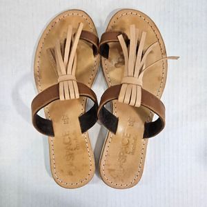 L*Space By Cocobelle‎ Tan/Brown Handmade Leather Fringe Thong Sandal Size 7.5
